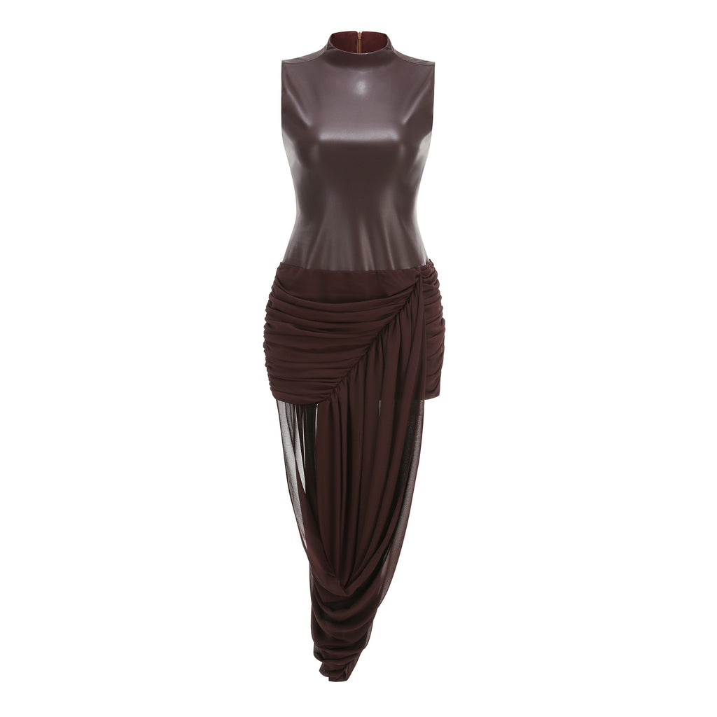 Fashion Personality Party Elegant Leather Sheath Hot Sleeveless Dress