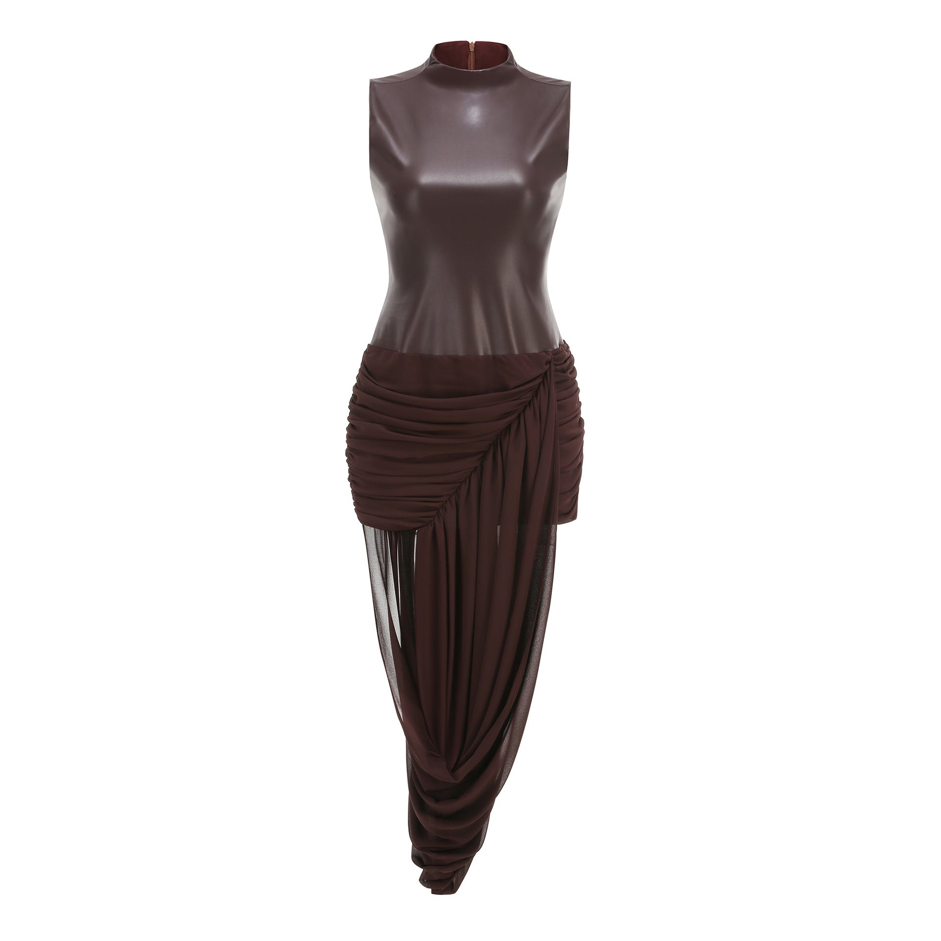 Fashion Personality Party Elegant Leather Sheath Hot Sleeveless Dress