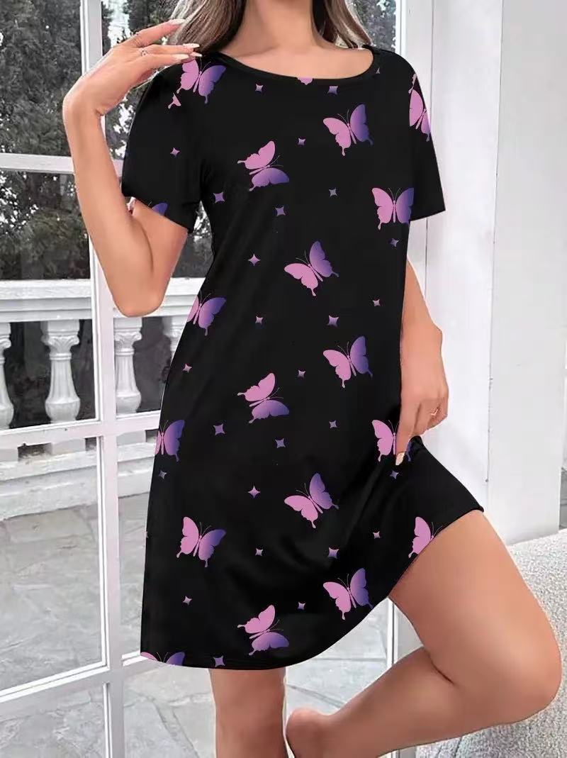 Women's Home Nightdress Round Neck Casual Printed Dress