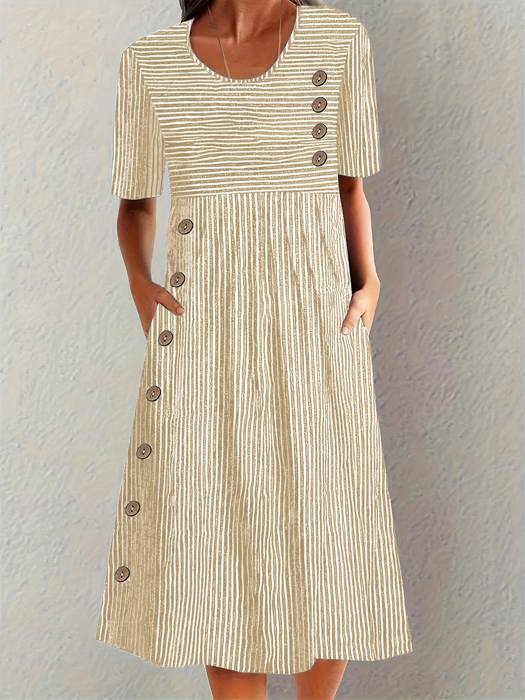 Women's Summer Sleeve Striped Fashion Wear Elegant Fastener Decoration Skirts