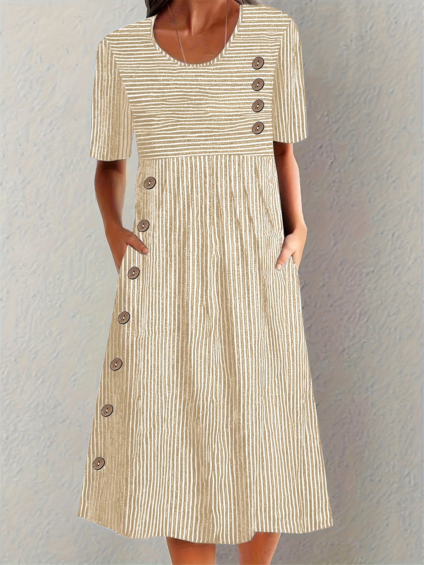 Women's Summer Sleeve Striped Fashion Wear Elegant Fastener Decoration Skirts