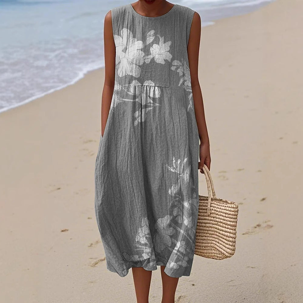 Women's Floral Element Shading Digital Printing Loose Casual Dress