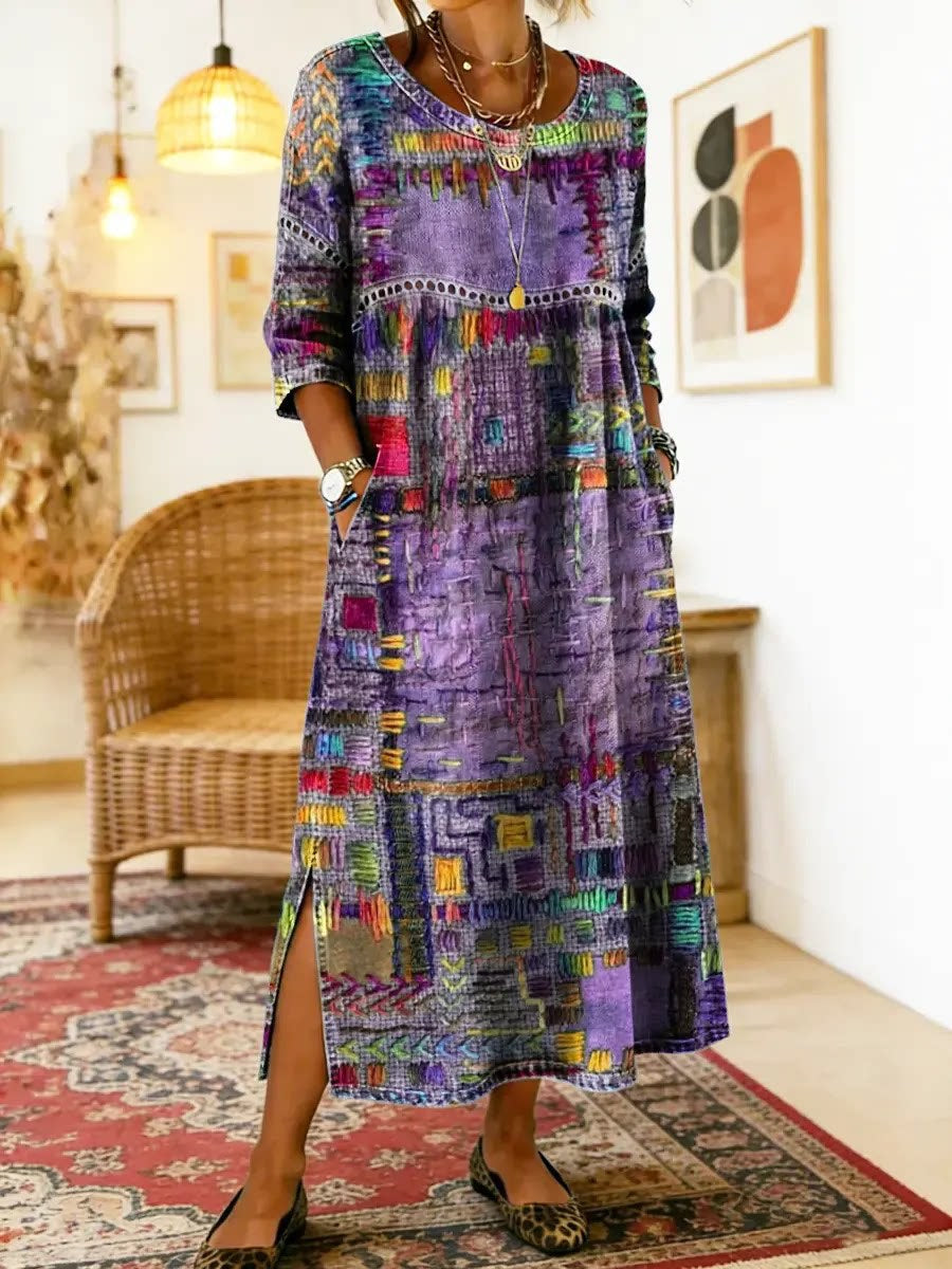 Sleeve Length Elegant Retro Slim Round Neck Dress