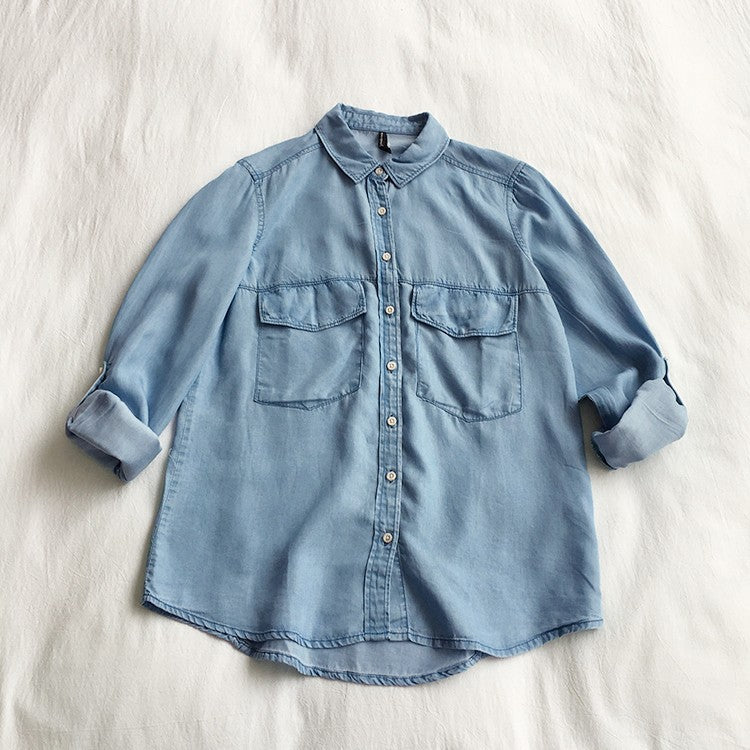 Fairy Pink Shirt Denim Loose Worth Blouse