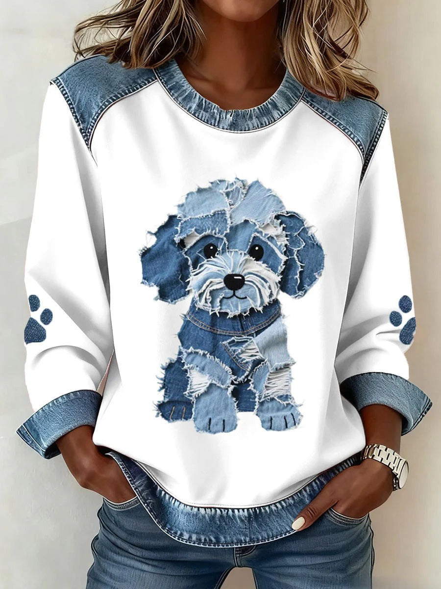 Digital Printing Cartoon Round Neck Long Sleeve Women's T-shirt