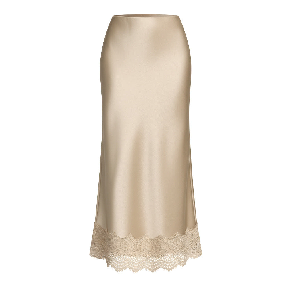 Women's Lace Satin High Waist Elastic Elegant Skirts