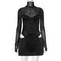 Mesh Patchwork Turtleneck Sexy Cut Hip Dress