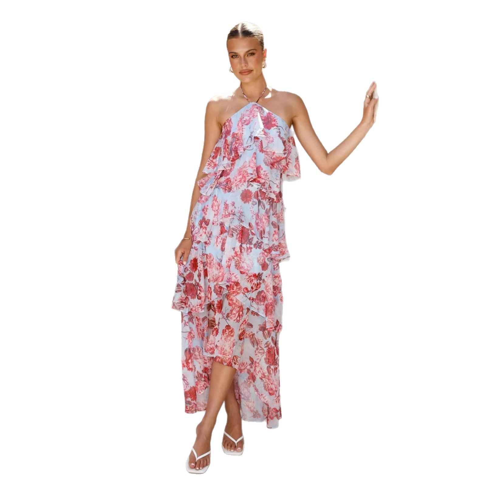 Women's Fashion Chiffon Print Fairy Long Elegant Dress