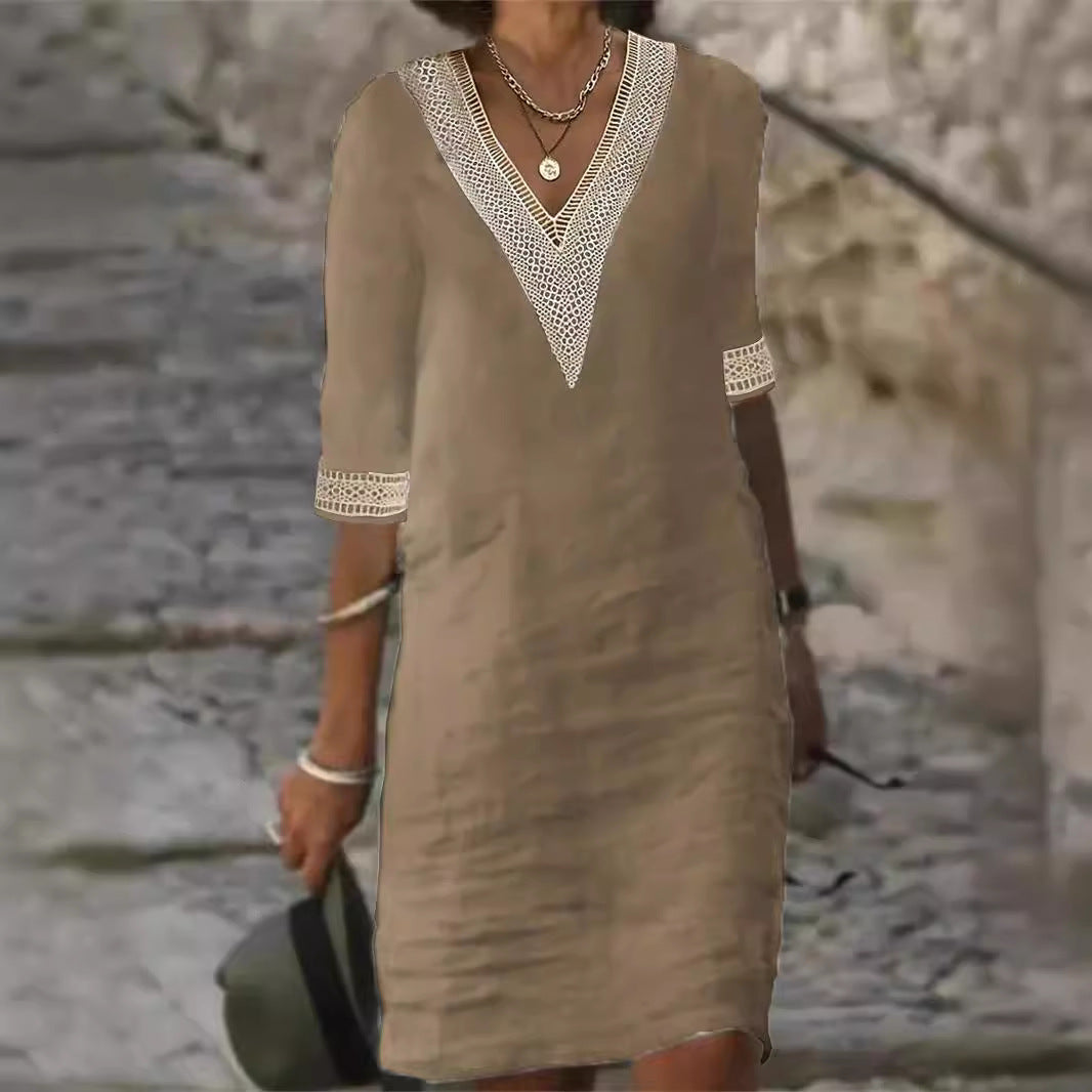 Women's Solid Color Cotton Linen Casual Dress