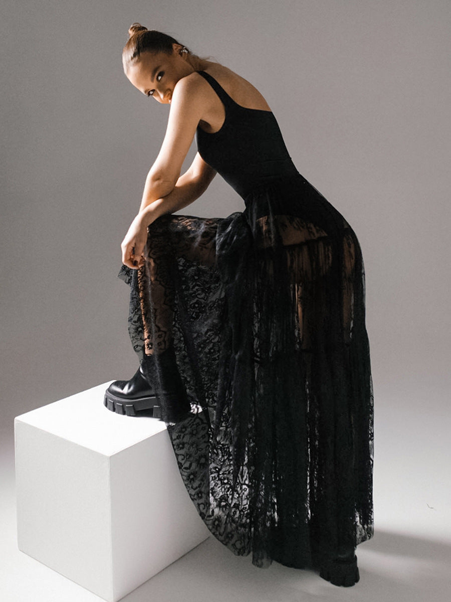 Female Dress Black Sexy Lace High Waist Skirt