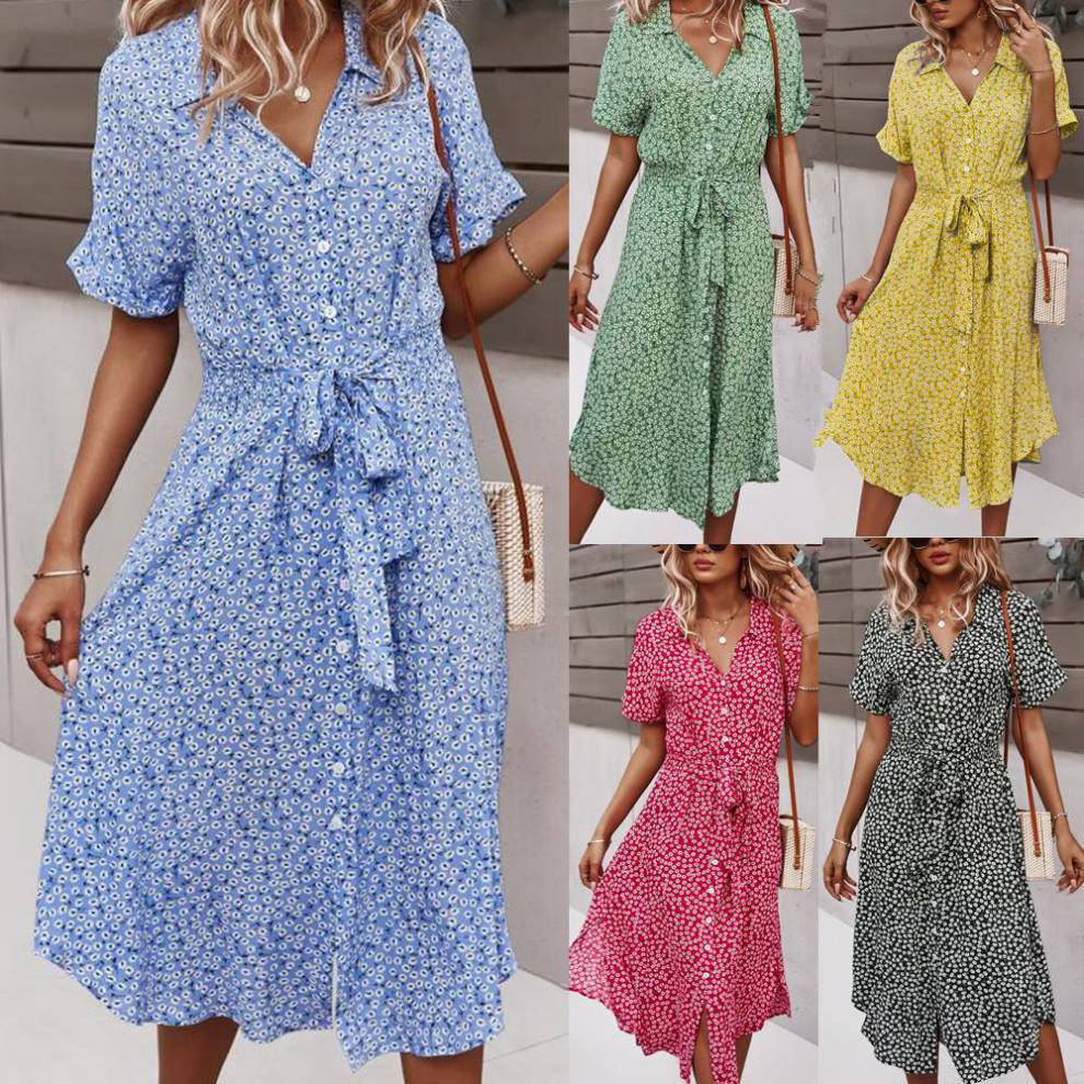 Casual Vacation Style Wide Hem Printed Dress