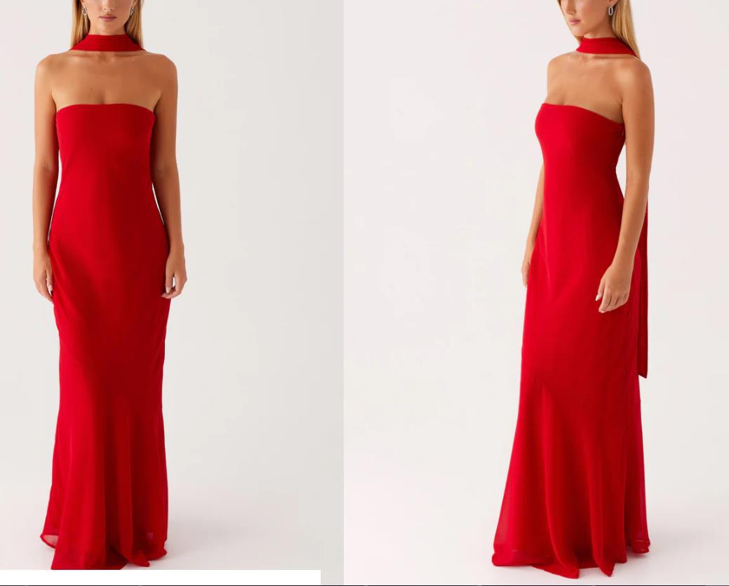 Graceful Satin Backless Tube Digital Printed Dress