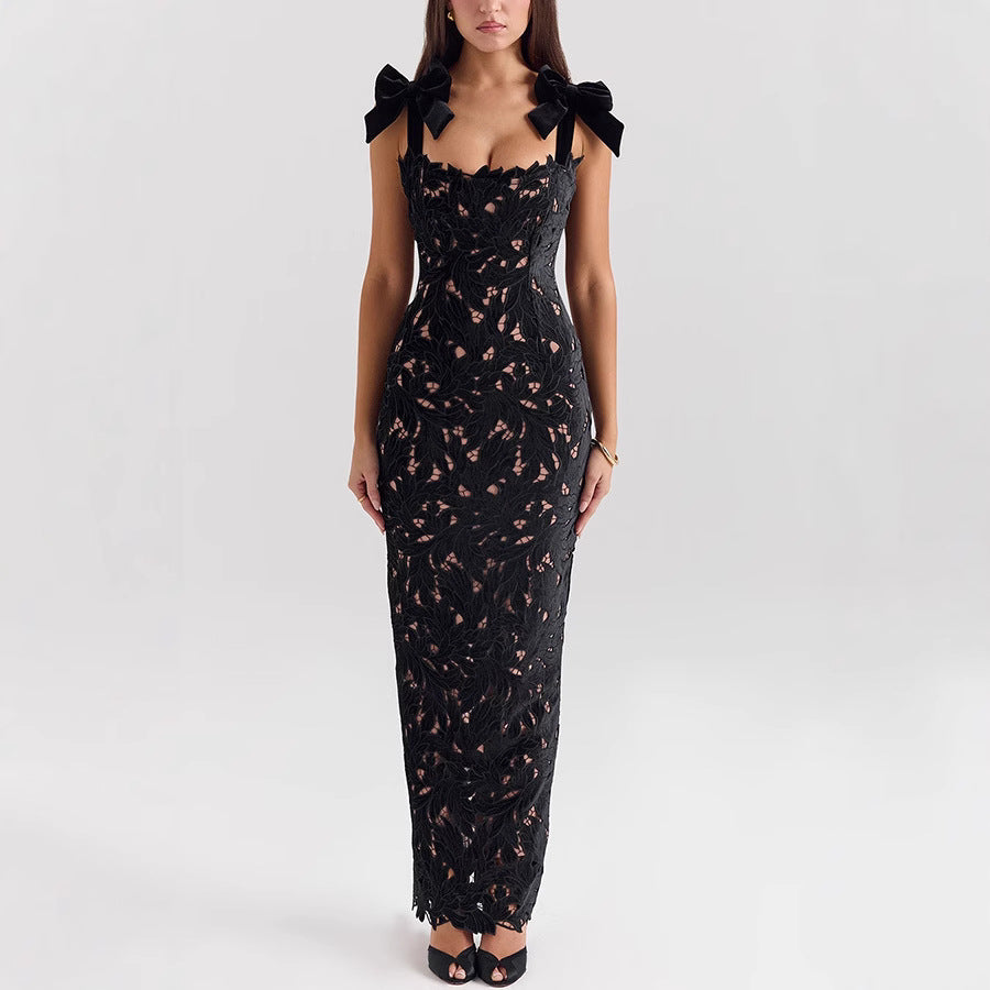 Women's Lace Bow Hip Leisure Vacation Party Dress