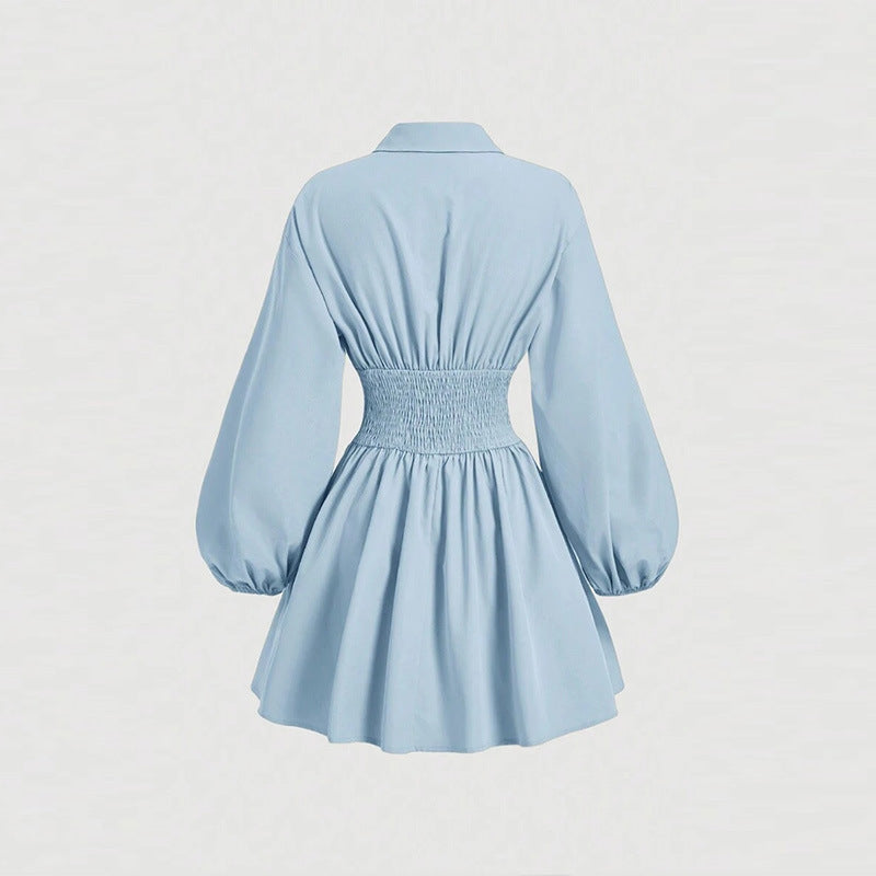 Autumn Pure Sexy Style Fashion Polo Collar Solid Color Versatile Dress