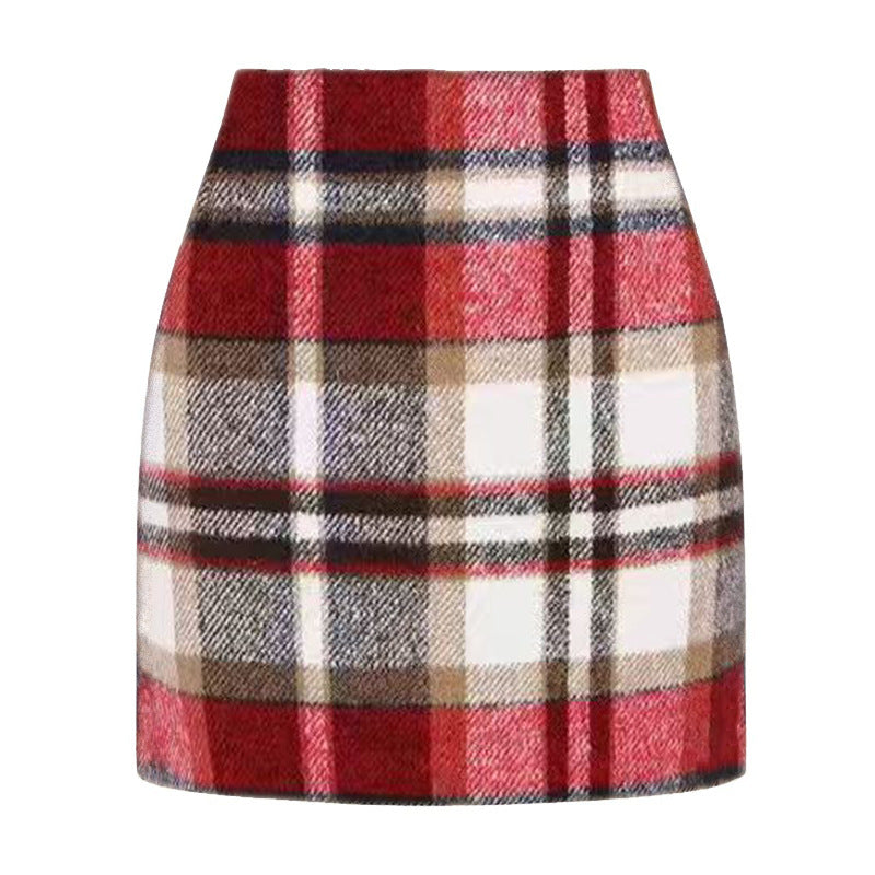 Women's High Waist Tartan Tight Pencil Hip Skirt