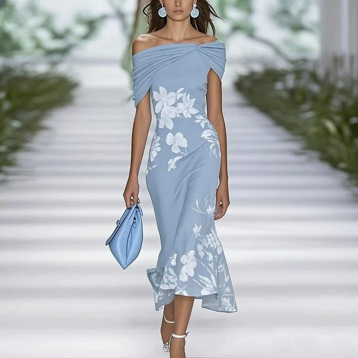 Fashion Printed Slim Summer Temperament Sheath Dress