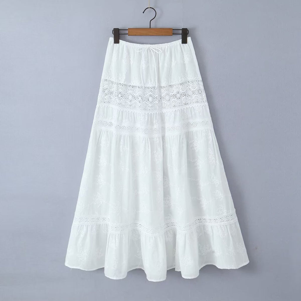 Summer Waist Holiday Lace Stitching Dress Skirts