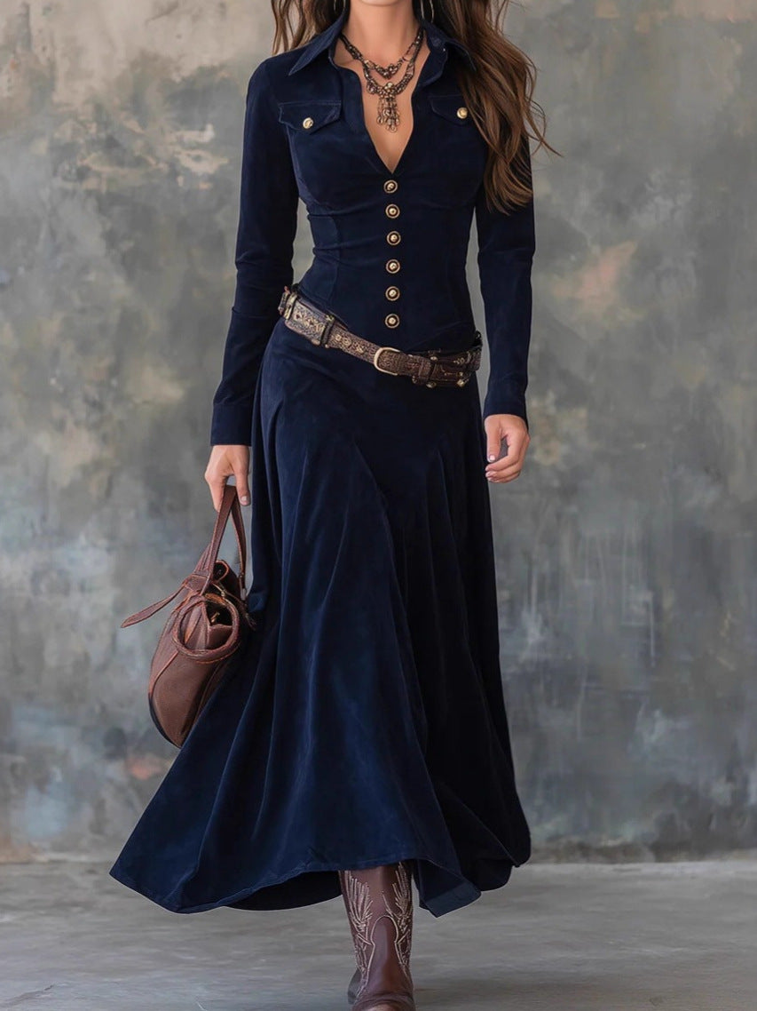 Comfortable Western Bohemian Elegant Veet Belt Dress