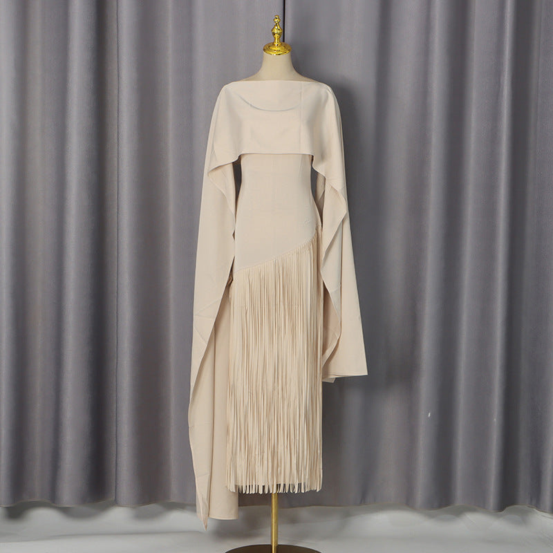 Women's Fashion Solid Color Shawl Design Sense Tassel Dress