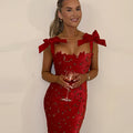Bow High-grade Temperament Embroidered Hollow Hip Dress