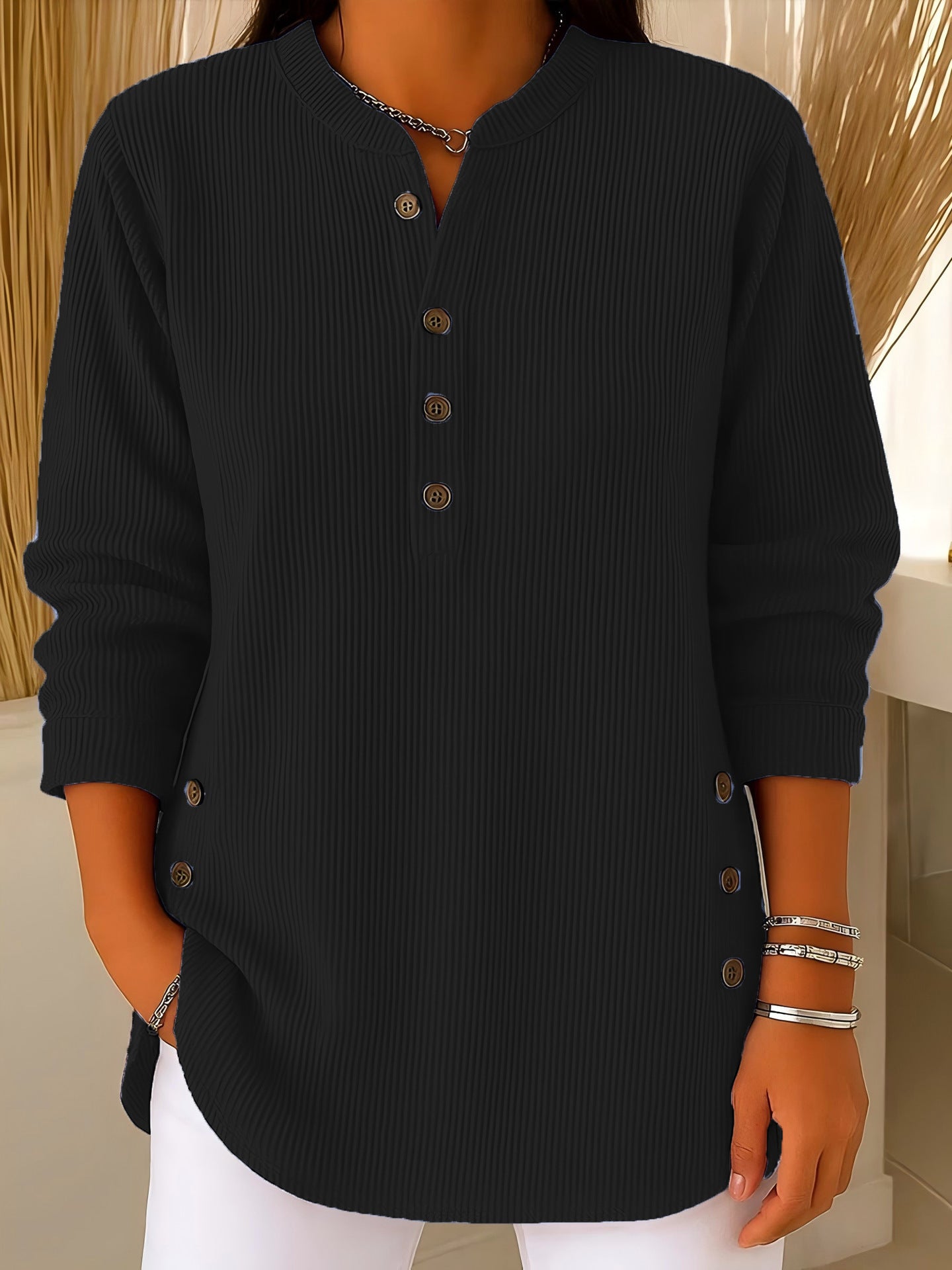 Women's Corduroy Solid Color Loose Casual Button Blouses
