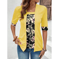 Women's Summer Fake Two-piece Sleeve Printed T-shirt Blouse