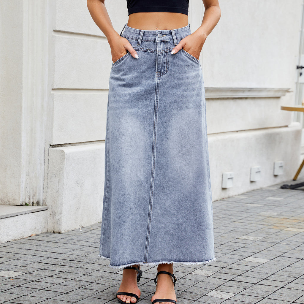 Women's High Waist Denim Fashion Loose Pockets Skirt