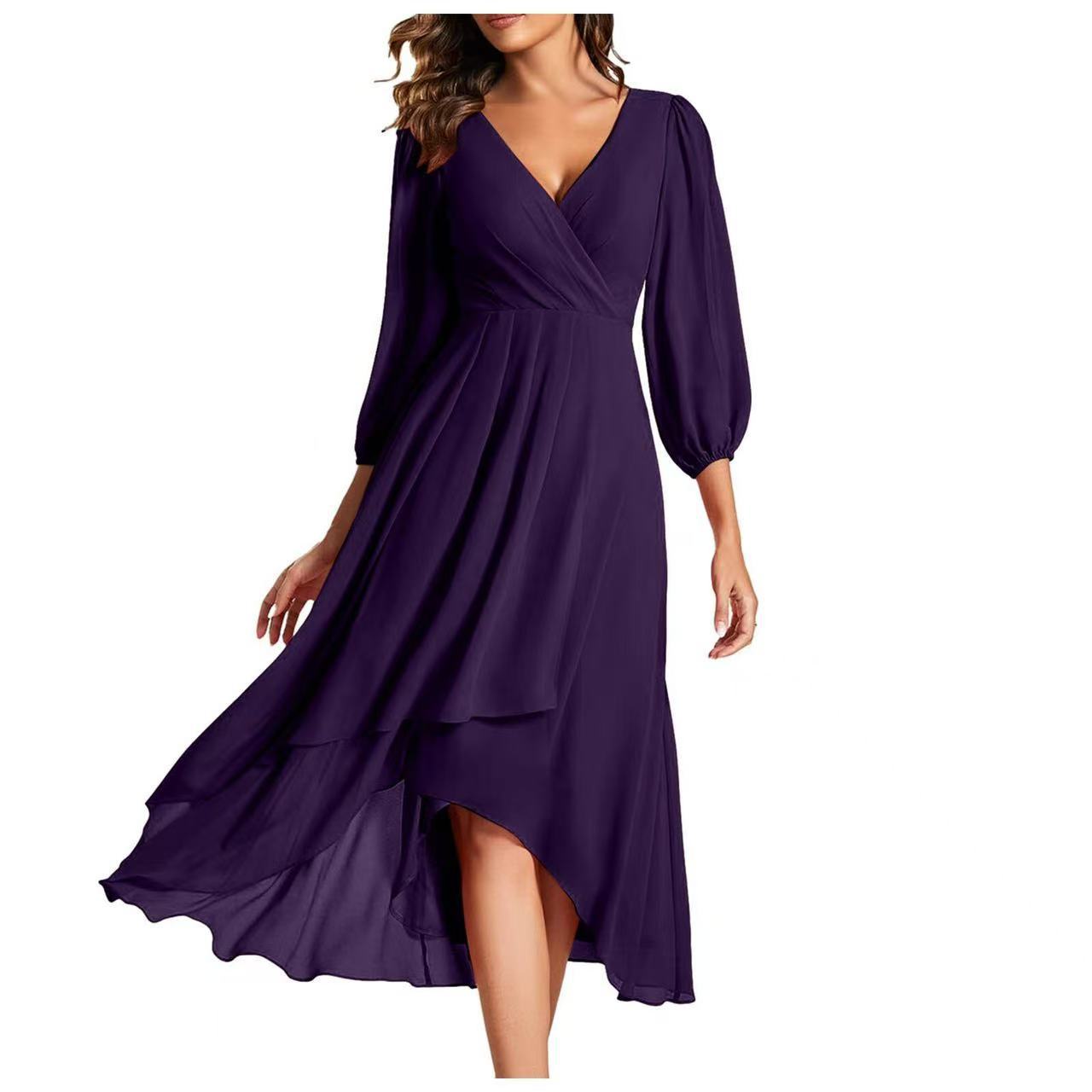 Women's Solid Color Sleeve Tight Waist Slim Bridesmaid Dress