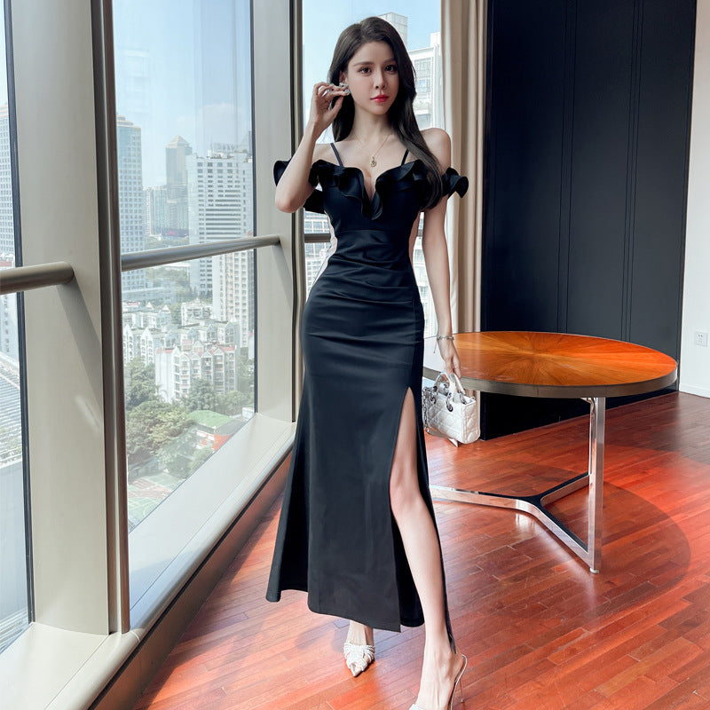 Women's Sexy Low-cut Tube Package Hip Split Dress