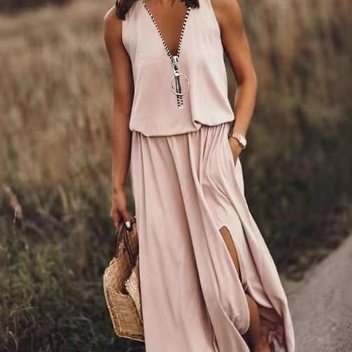 Women's Summer Sleeveless Long Fashion Casual Tight Waist Dress