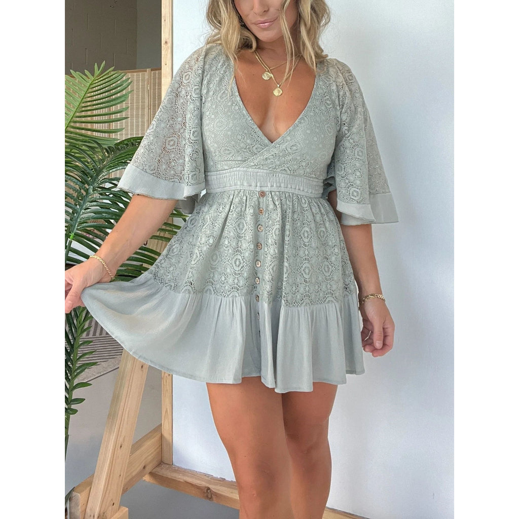 Women's Summer Lace Stitching Batwing Sleeve Dress