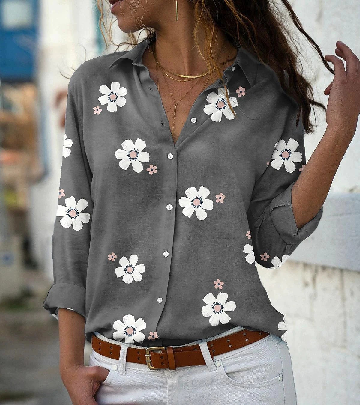 Women's Loose Lapel Long Sleeves Single-breasted Shirt Elegant Blouse