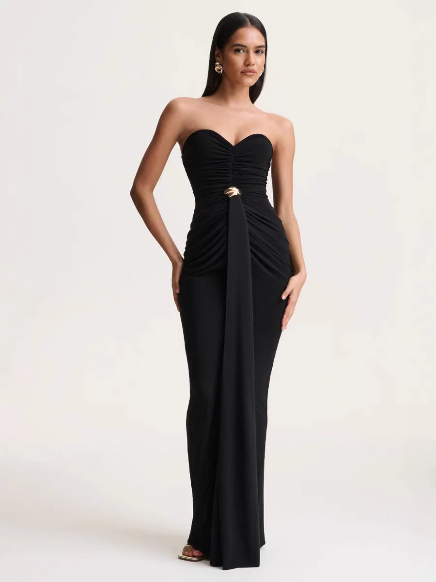 Women's Elegant Pleated Three-dimensional Design High-grade Backless Dress