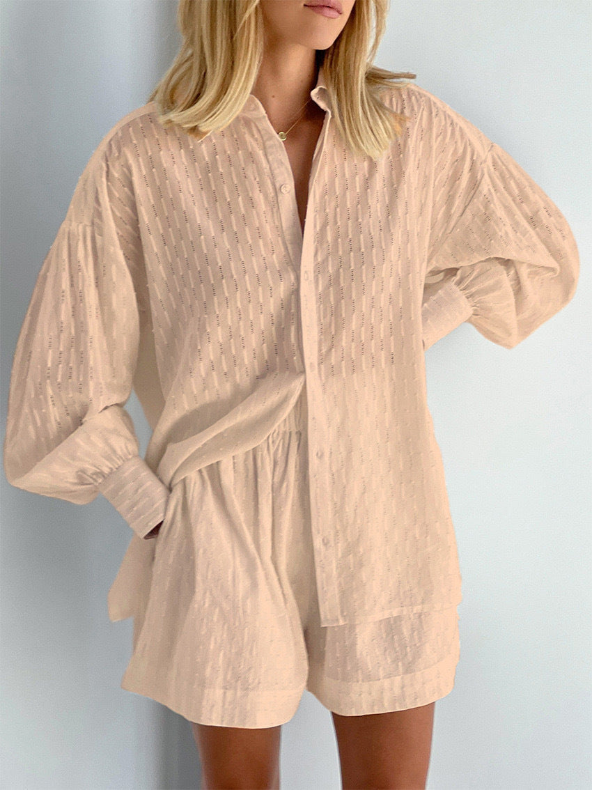 Women's Shirt Jacquard Puff Sleeve Elegant Commuter Design Blouse