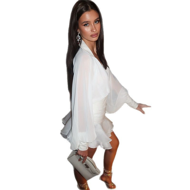 Women's Summer Sweet Fresh Lantern Sleeve High Waist Dress