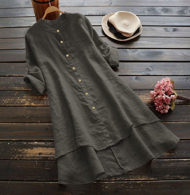 Color Buttons Cotton Long Sleeve Shirt Blouse