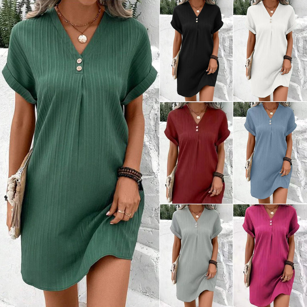 Women's Solid Color Pullover Comfort Casual Button Dress Blouse