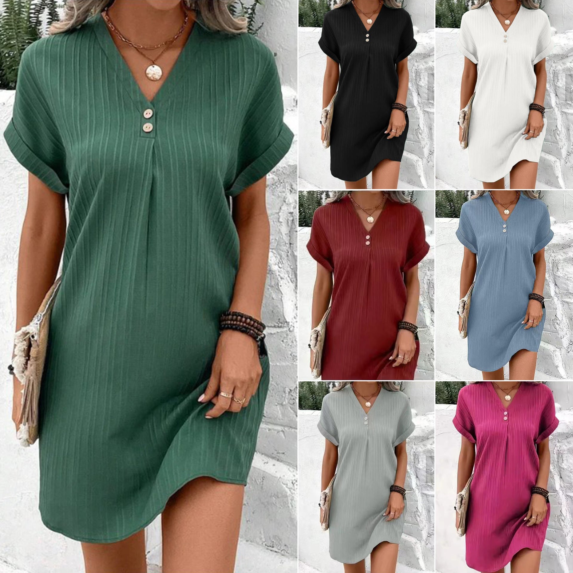 Women's Solid Color Pullover Comfort Casual Button Dress Blouse
