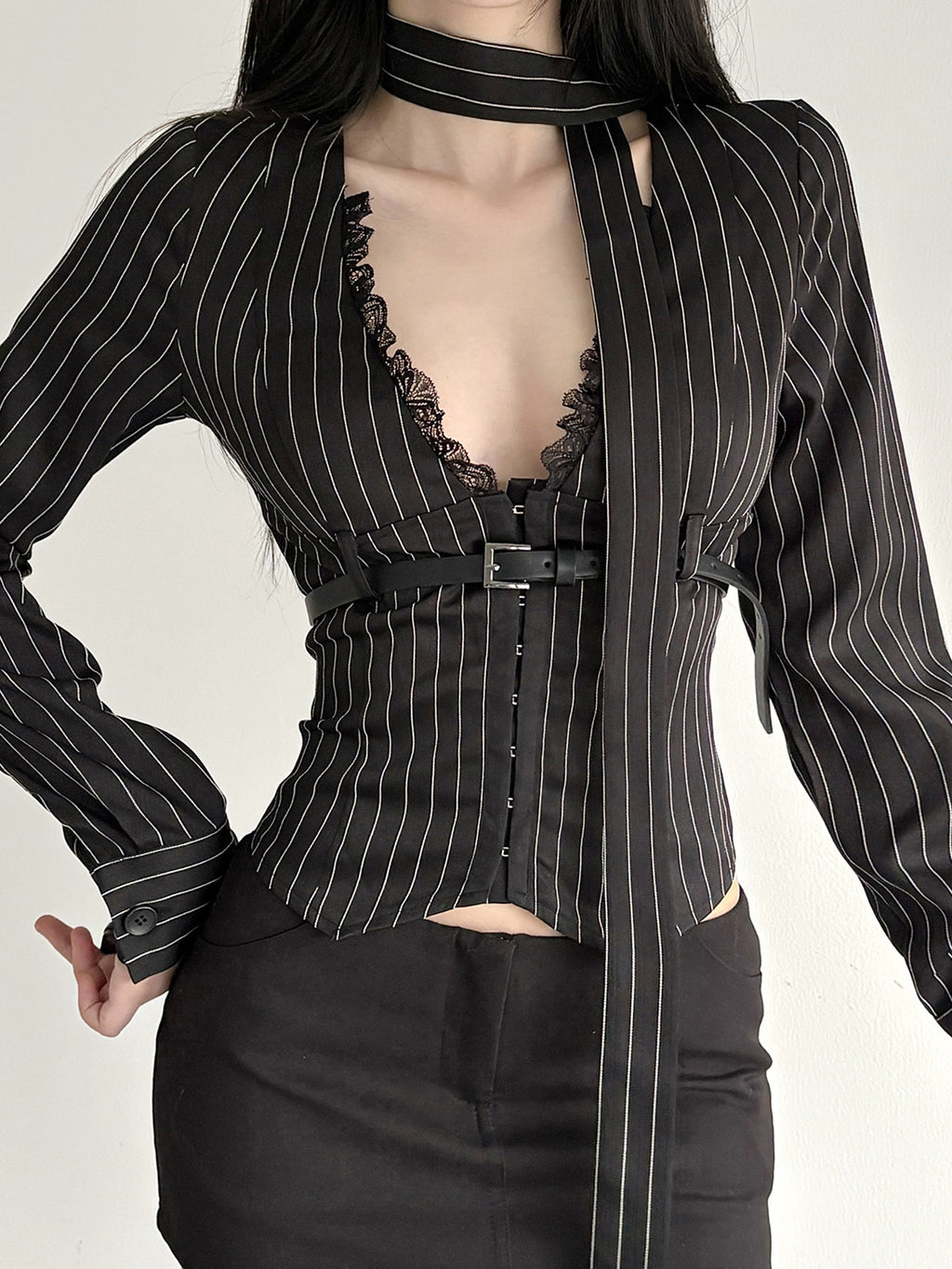 Hot Style Lace Patchwork Stripes Shirt Women's T-shirt