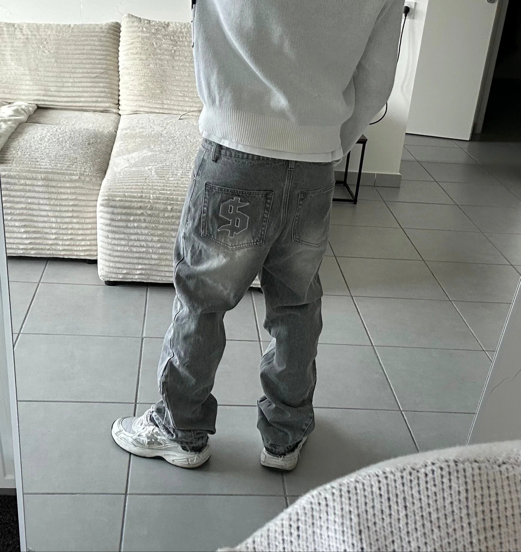 Retro American High Street Washed Old Raw Hem Personality Casual Women's Jeans