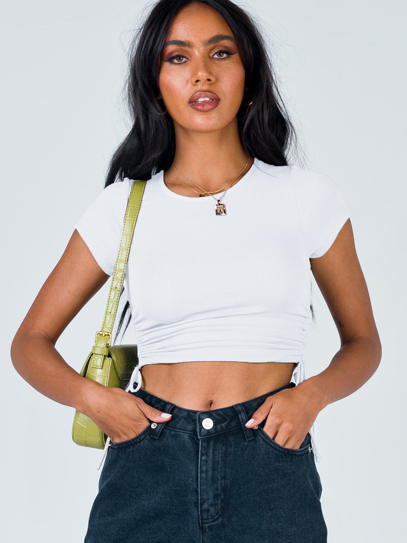 Women's Desire Style Drawstring Strap Shoulder Slimming Design Tops
