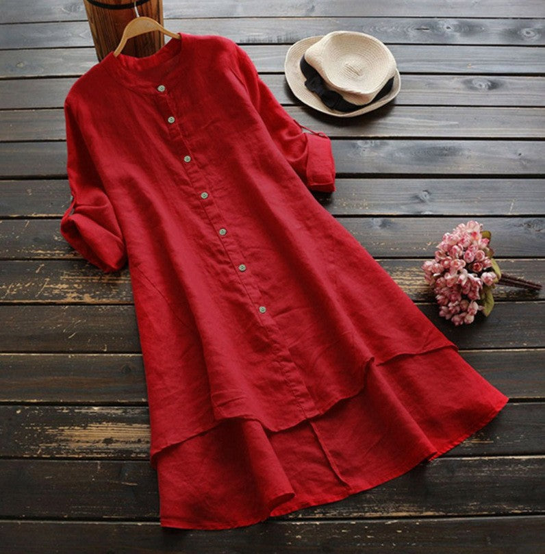 Color Buttons Cotton Long Sleeve Shirt Blouse