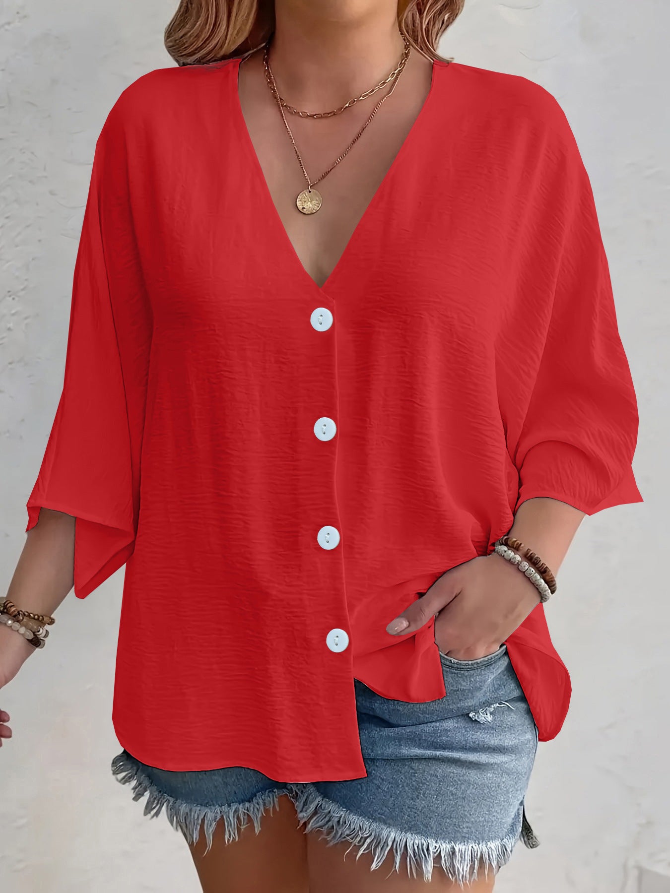 Women's Buttons Ice Silk Wrinkle Solid Color Clothing