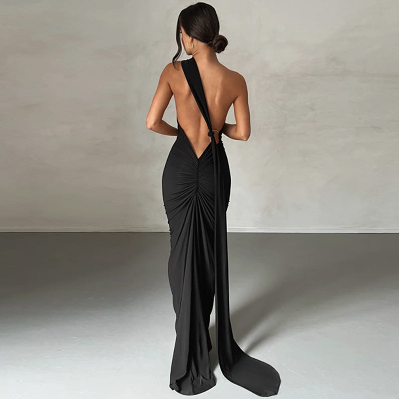 Women's Summer Sexy Backless Pleated Slim Sleeveless Elegant Dress
