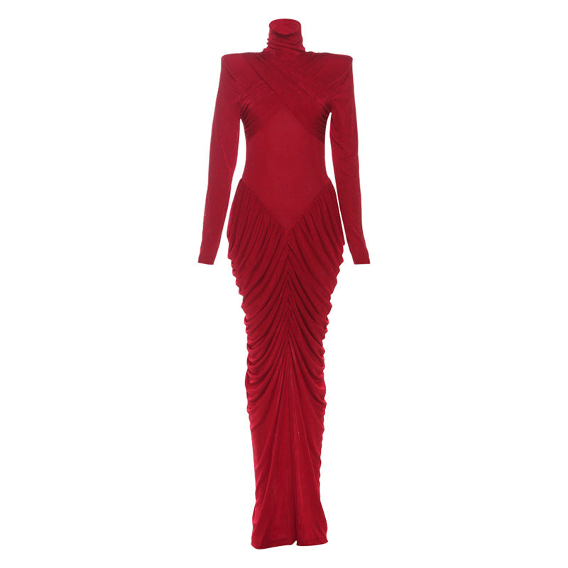 Women's Autumn Temperament Pure Color Turtleneck Backless Clothing