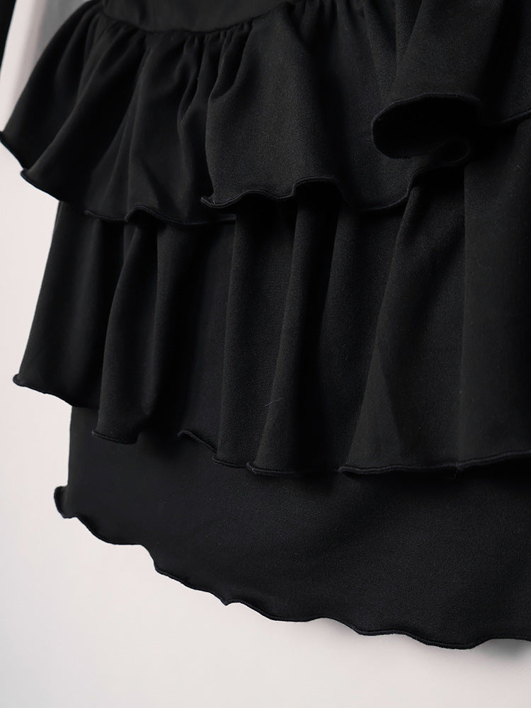 Women's Ballet Style Long-sleeved Knitted Elegant Ruffled A- Skirts