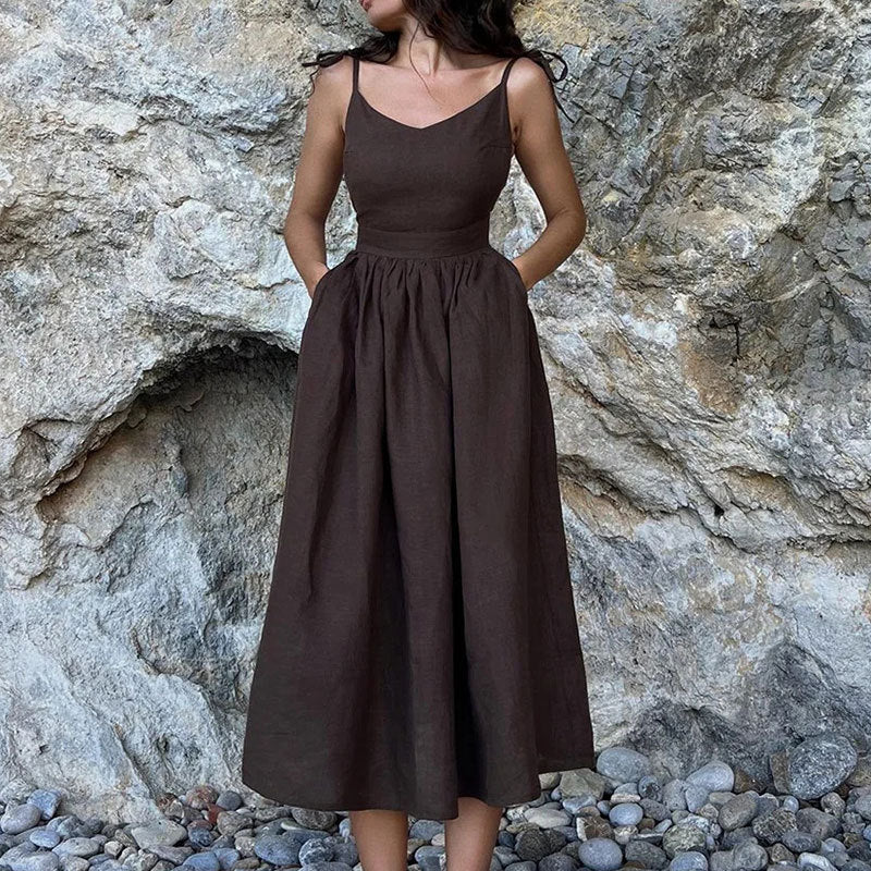 Women's Elegant Sexy Solid Color Mori Style High Dress