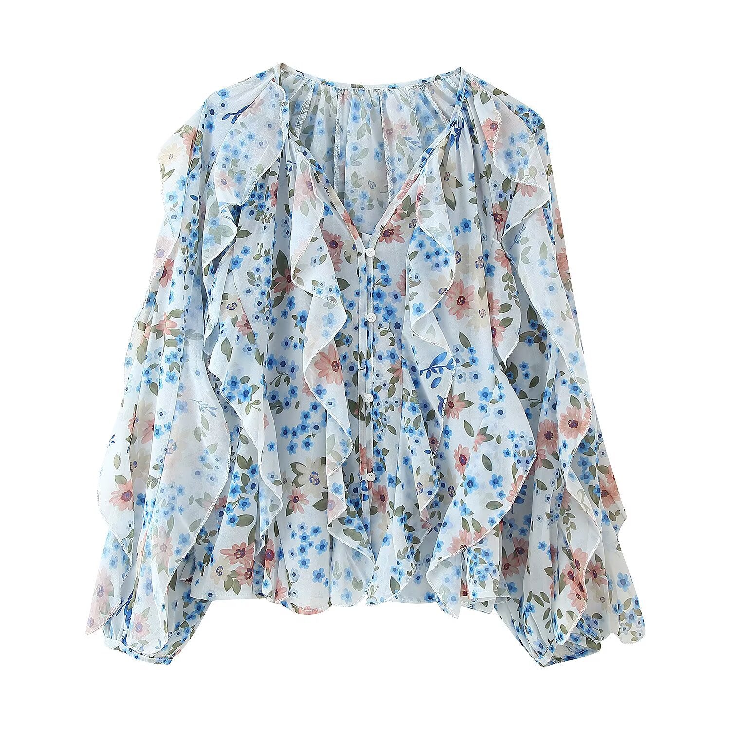 Women's Collar Laminated Decoration Shirt Long Sleeve Blouse