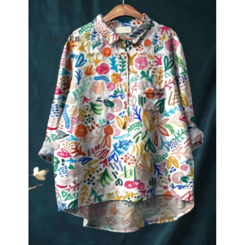 Casual Long Sleeve Shirt Animal Print Blouse