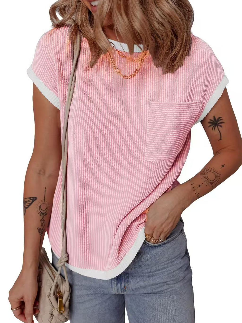 Women's Short-sleeved Basic Rib Knit Casual Going Tops